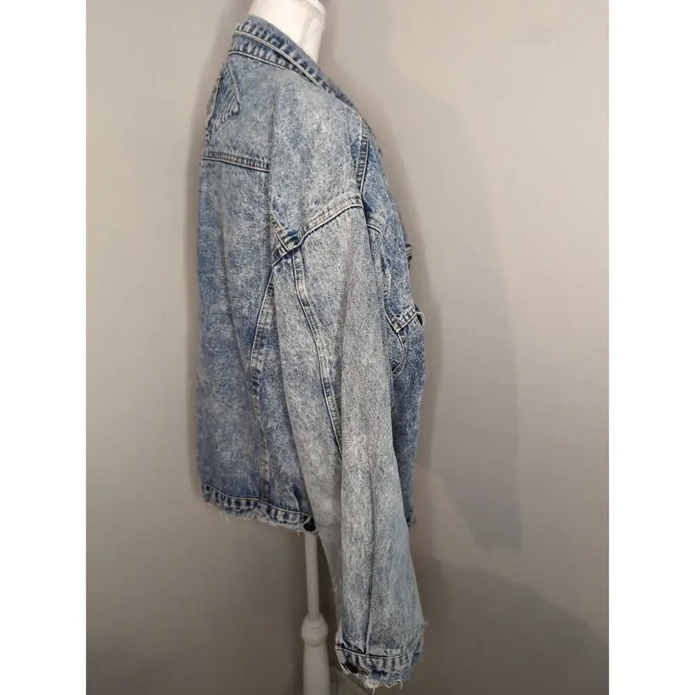 Vintage 90s Acid Wash Denim Trucker Jacket XL Distressed